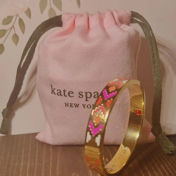 Kate Spade “Spice Things Up” Gold Bracelet with Pink & Green Duster Bag - Picture 3 of 7